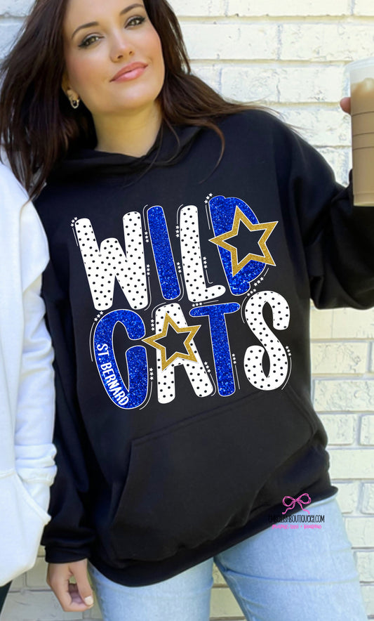 Wildcats Royal Faux Glitter Dotty Alpha - Black tee, sweatshirt or hoodie