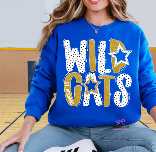 Wildcats Faux Glitter Dotty Alpha - Royal tee, sweatshirt or hoodie