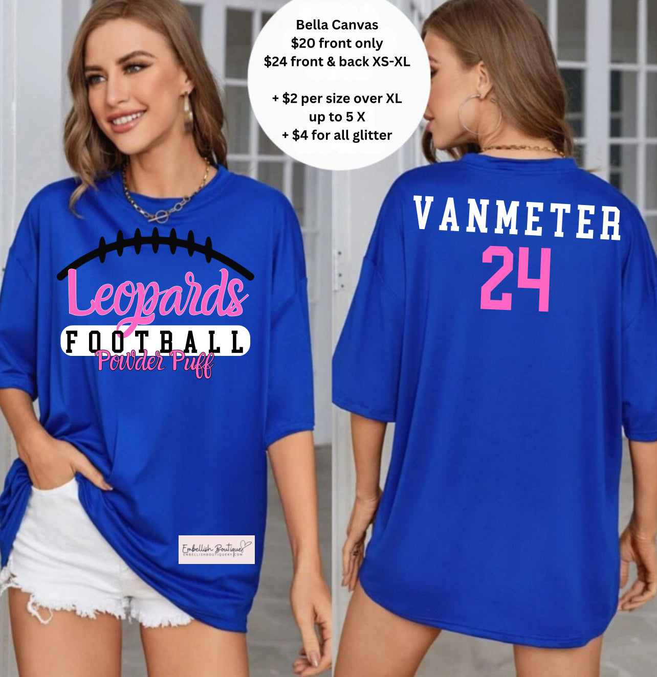 Leopards Girls Flag Football - Front Only - Tee or Sweatshirt