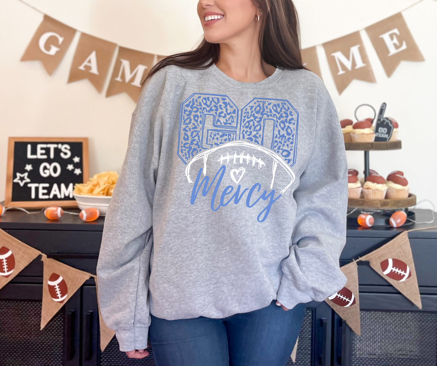 Go Mercy - Leopard Football - 3 colors to choose from - tee, sweatshirt or hoodie