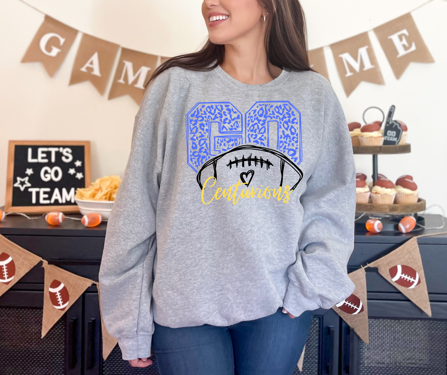 Go Centurians - Leopard Football - 3 colors to choose from - tee, sweatshirt or hoodie
