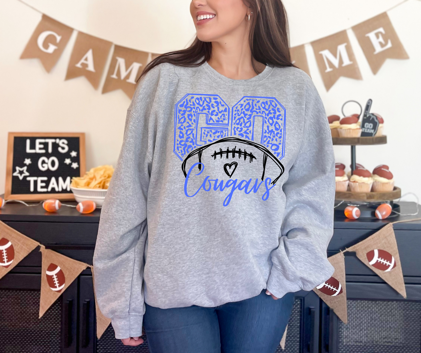 Go Cougars - Leopard Football - 3 colors to choose from - tee, sweatshirt or hoodie