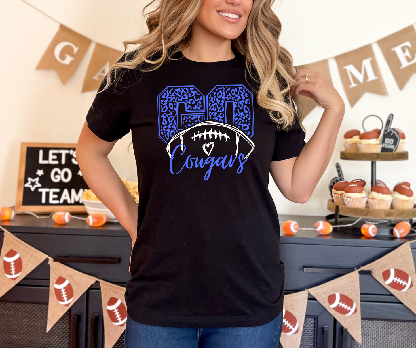 Go Cougars - Leopard Football - 3 colors to choose from - tee, sweatshirt or hoodie
