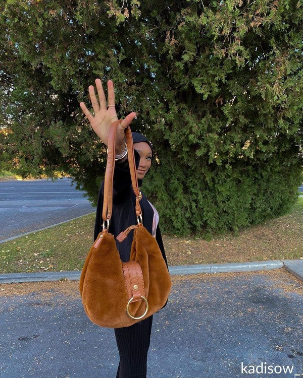 Brown Vegan Fur Shoulder Bag