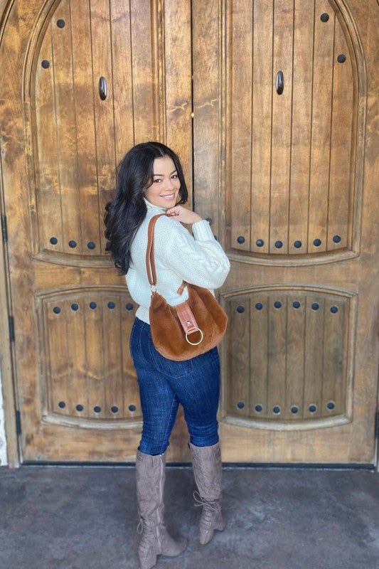 Brown Vegan Fur Shoulder Bag