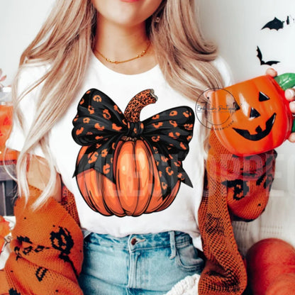 Leopard Pumpkin Bow tee, sweatshirt or hoodie - Gildan