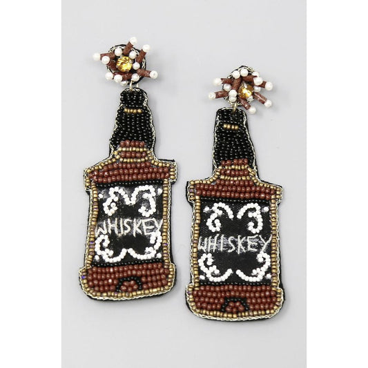 Whiskey Bottle Seed Beaded Drop Earrings S