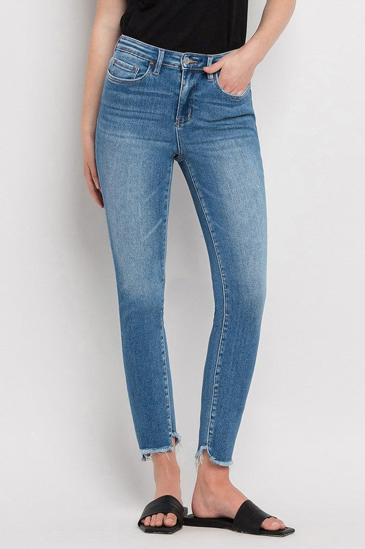 High Rise Raw Step Hem Ankle Skinny Jeans