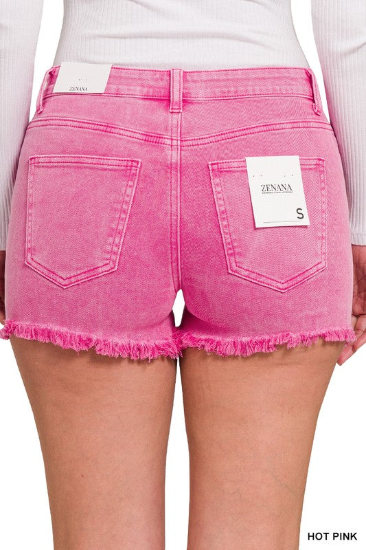 Acid Washed Frayed Cutoff Hem Denim Shorts