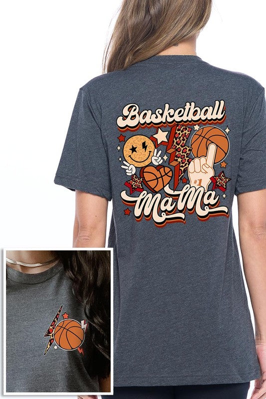 Retro Basketball Mama Front Back Graphic T Shirts