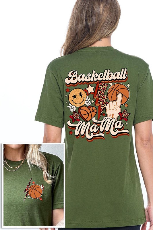 Retro Basketball Mama Front Back Graphic T Shirts