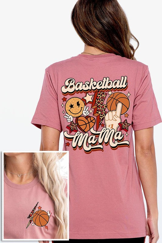 Retro Basketball Mama Front Back Graphic T Shirts