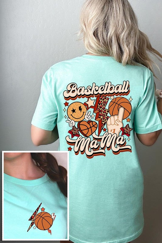 Retro Basketball Mama Front Back Graphic T Shirts