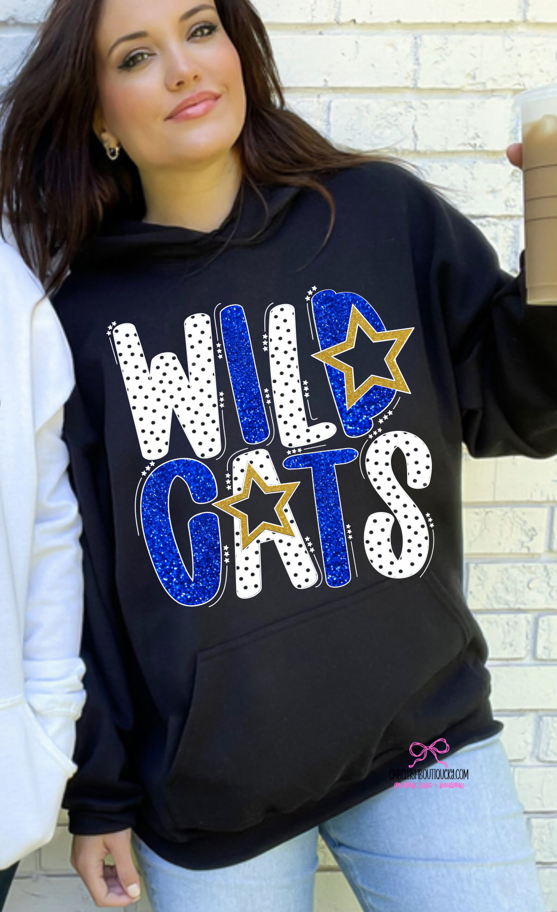 Wildcats Royal Faux Glitter Dotty Alpha - Black tee, sweatshirt or hoodie