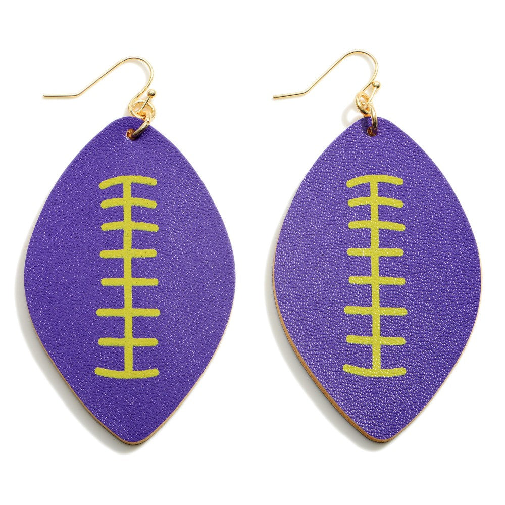 Football Spirit Wear Faux Leather Dangle Earrings in Team Colors S