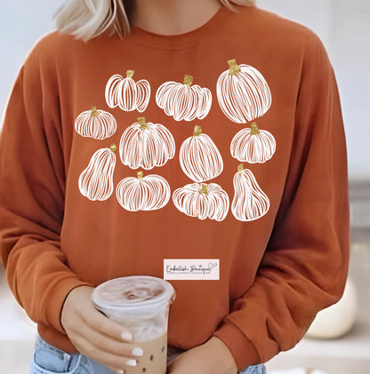 White Sketch Pumpkin Tee or Sweatshirt
