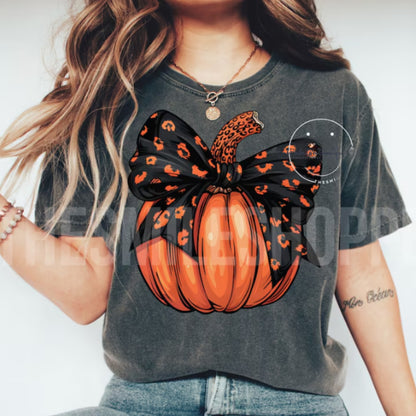 Leopard Pumpkin Bow tee, sweatshirt or hoodie - Gildan
