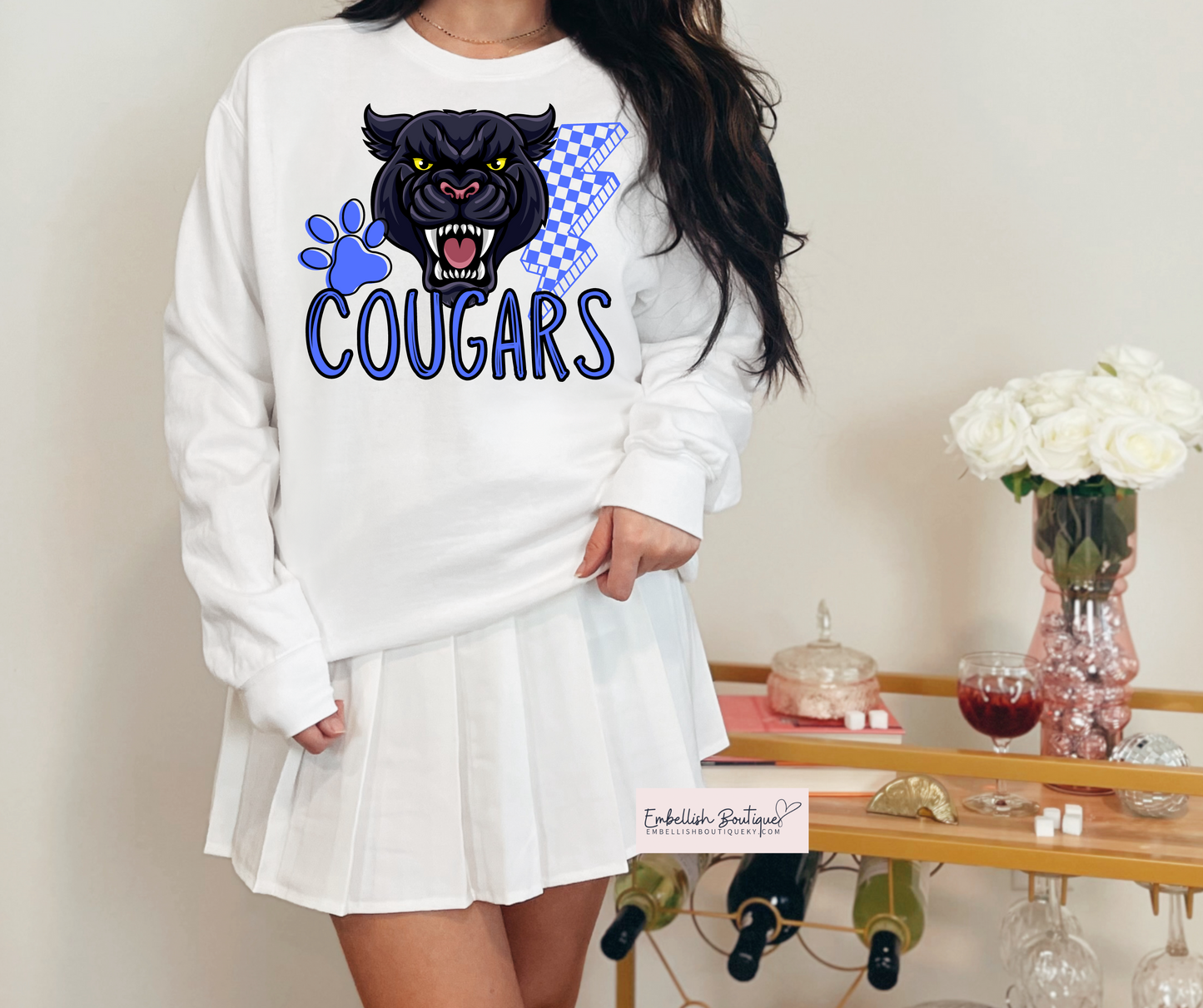 Cougars - White/Royal Mascot - tee, sweatshirt or hoodie