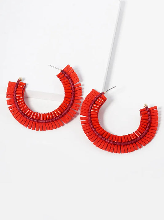 Suede and Beads Round Hoop Earrings