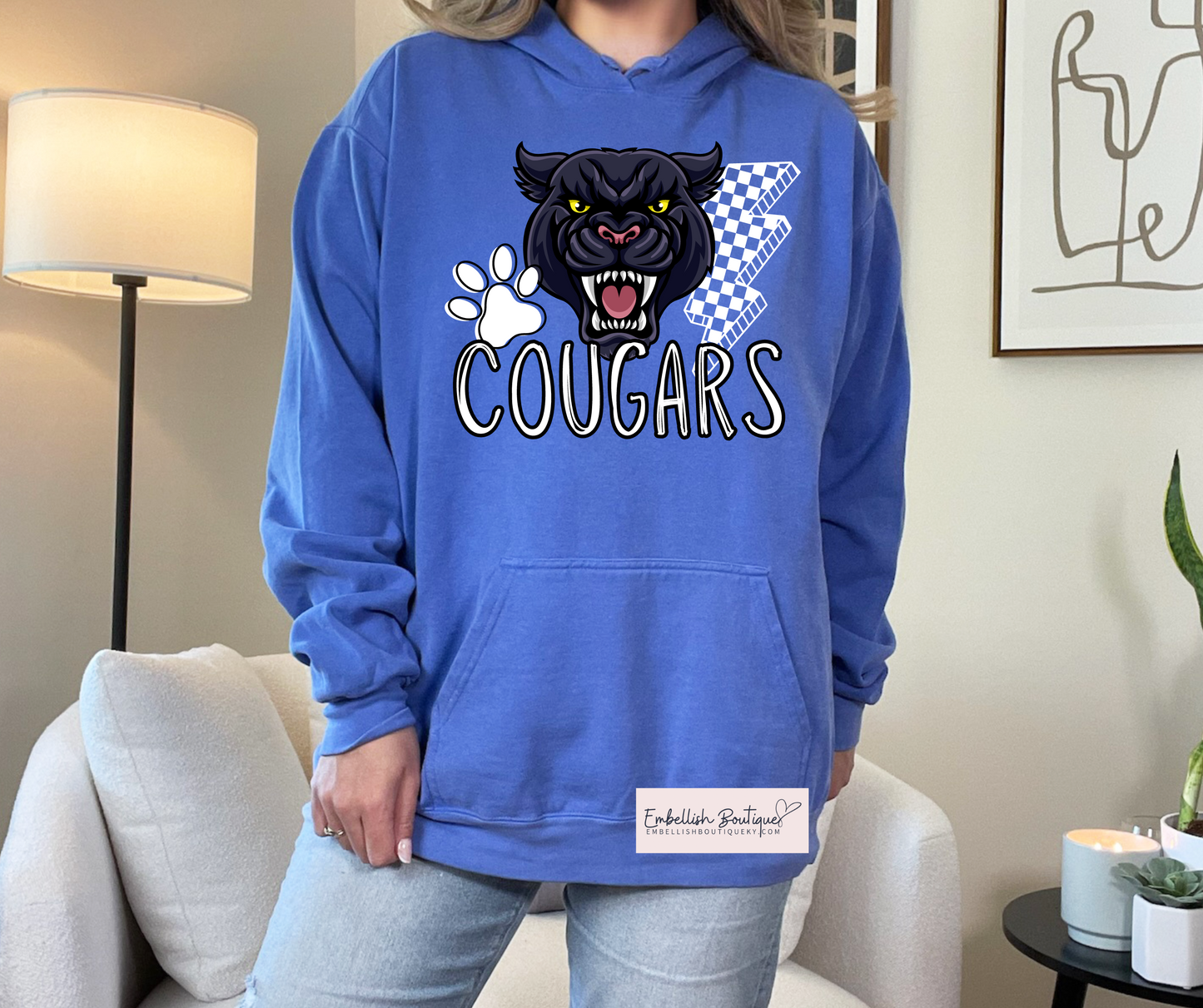 Cougars - White/Royal Mascot - tee, sweatshirt or hoodie