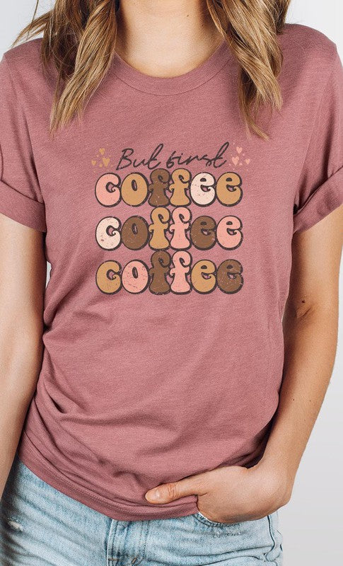 But First Coffee Hearts Detail Graphic Tee