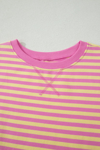 Stripe Contrast Trim Short Sleeve Top & Skirt Set