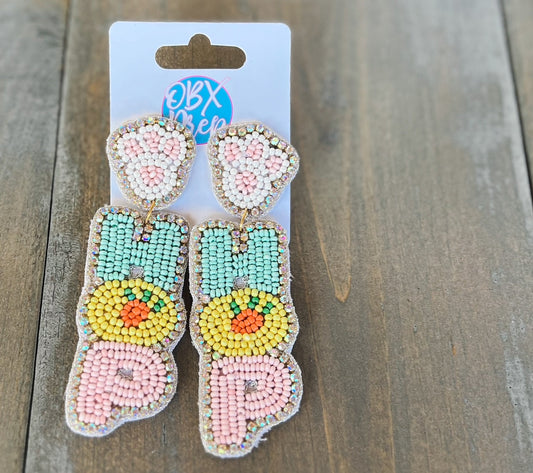 Hop Easter Bunny Seed Beaded Dangle Earrings WS