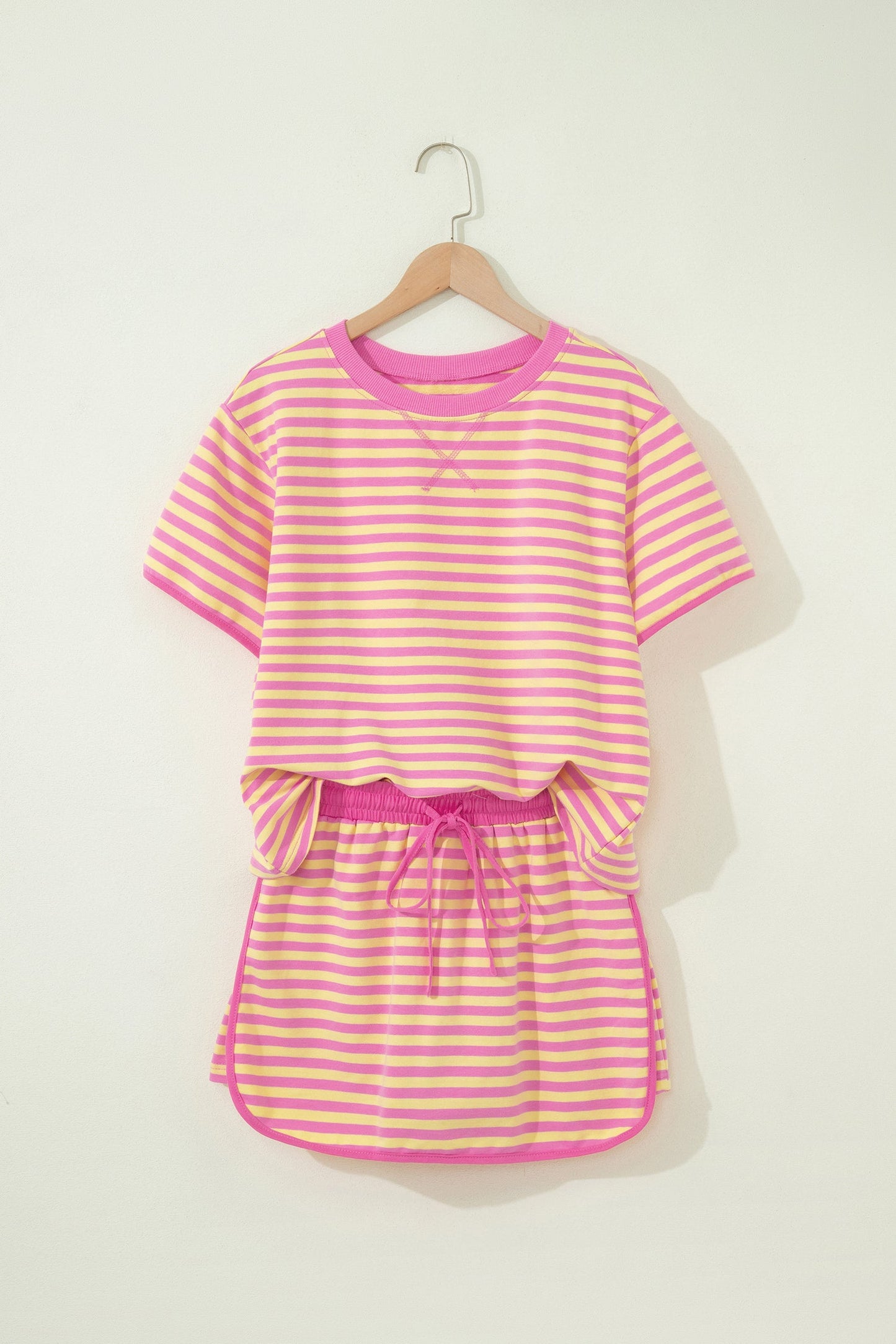 Stripe Contrast Trim Short Sleeve Top & Skirt Set