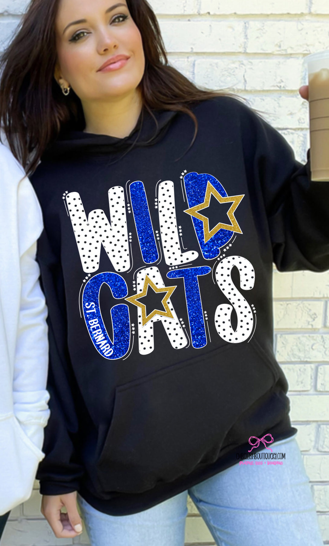 Wildcats Royal Faux Glitter Dotty Alpha - Black tee, sweatshirt or hoodie