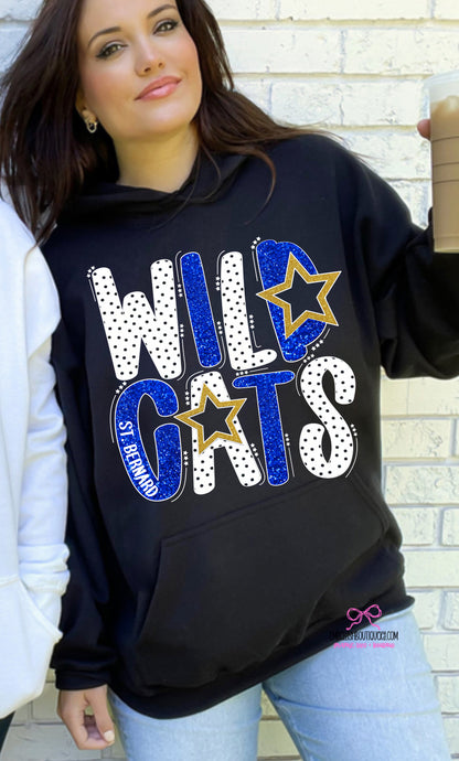 Wildcats Royal Faux Glitter Dotty Alpha - Black tee, sweatshirt or hoodie
