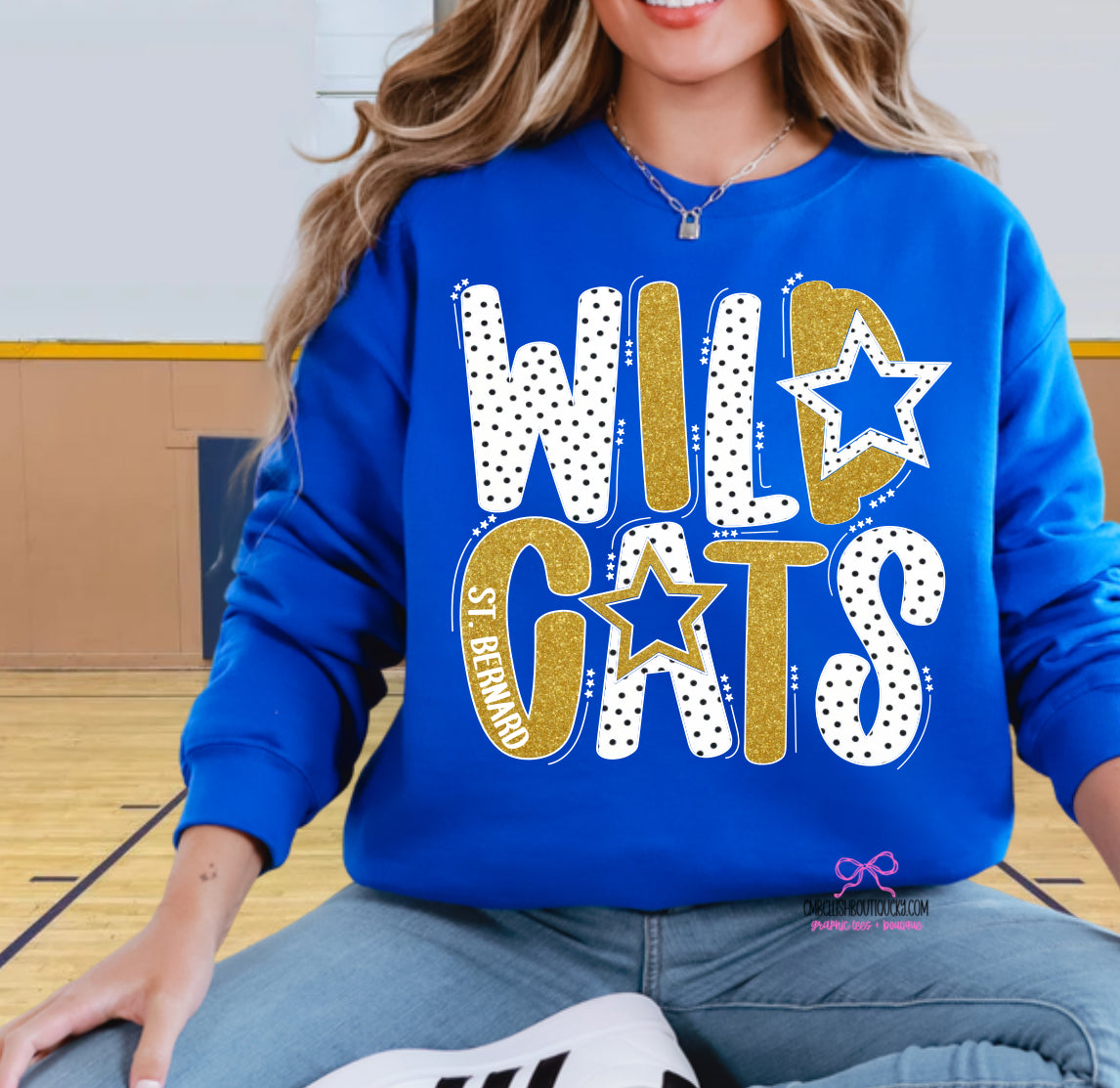 Wildcats Faux Glitter Dotty Alpha - Royal tee, sweatshirt or hoodie
