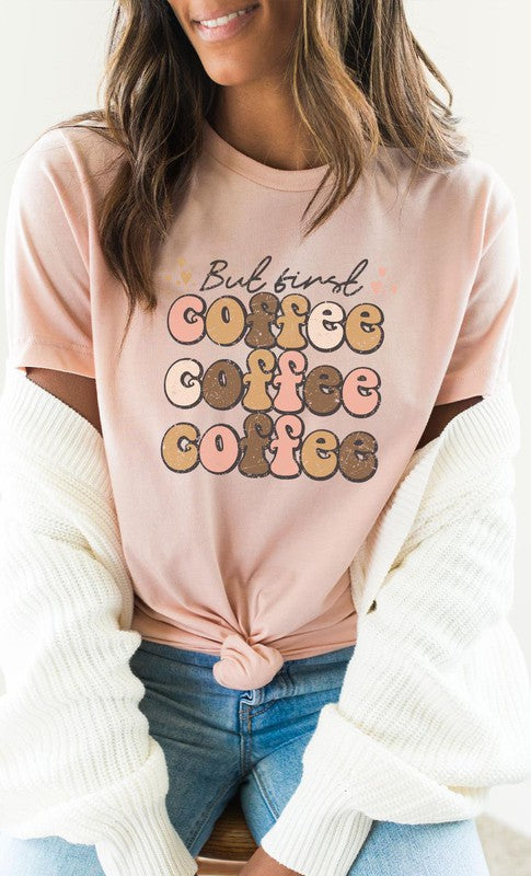 But First Coffee Hearts Detail Graphic Tee