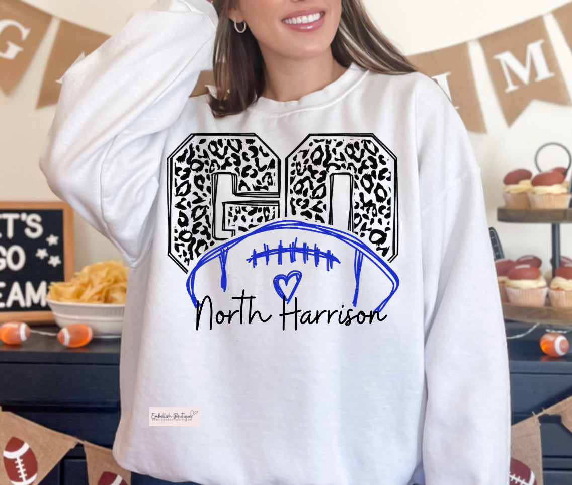 North Harrison - Go Leopard Football - tee, sweatshirt or hoodie