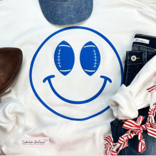 Blue Smiley Football - PUFF tee, sweatshirt or hoodie