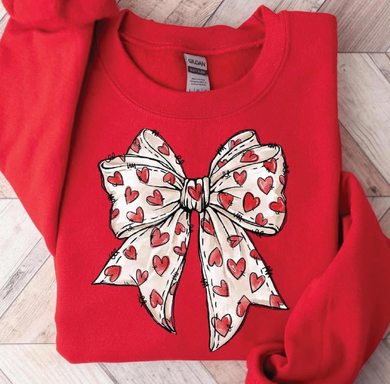 Red Heart Bow Valentines Sweatshirt