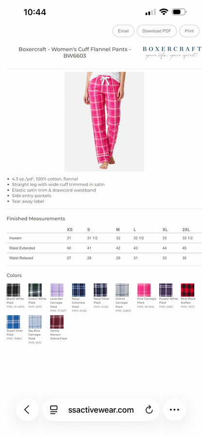 Custom Flannel PJ Pants - Ladies Fit