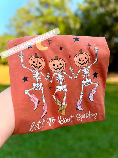 Boot Scootin’ Pumpkin Heads - Halloween tee