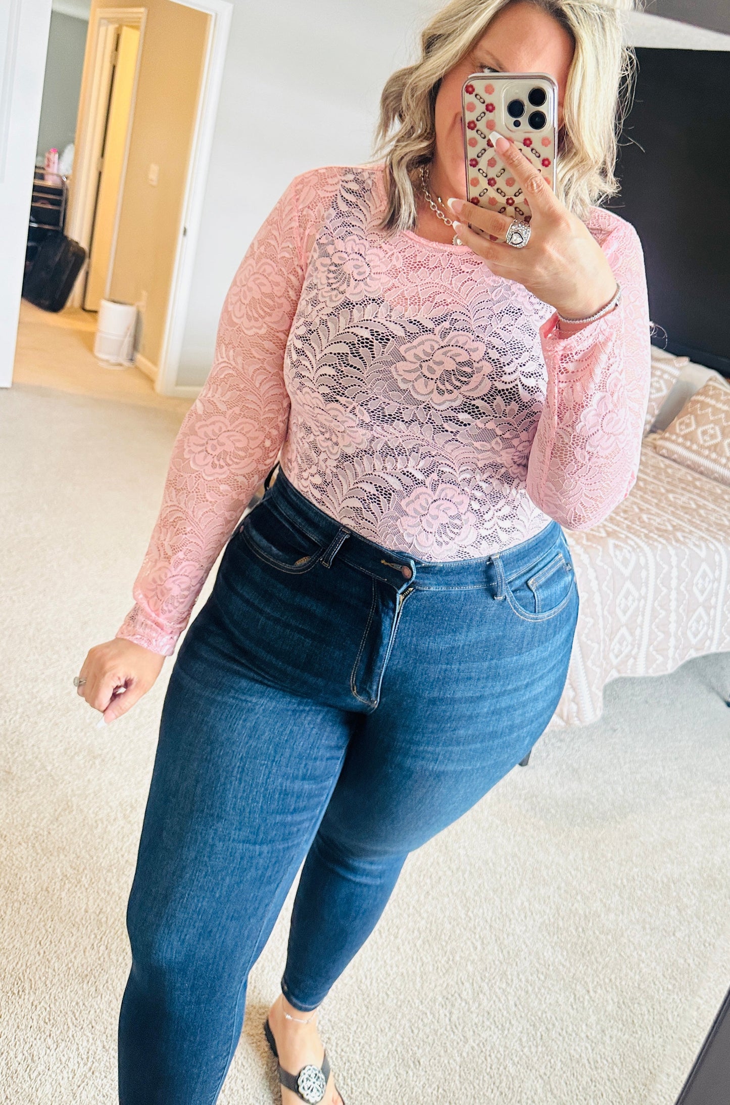 Blush Floral Lace Sheer Top