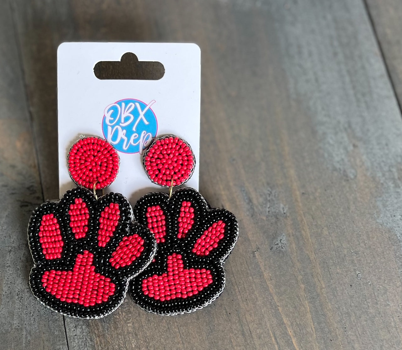 Paw Print Seed Beaded Earrings - Blue/White, Yellow/Purple, Black/Red WS