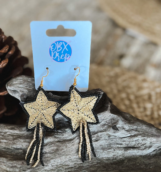 New Year's Eve Theme Star Seed Beaded Drop Earrings WS