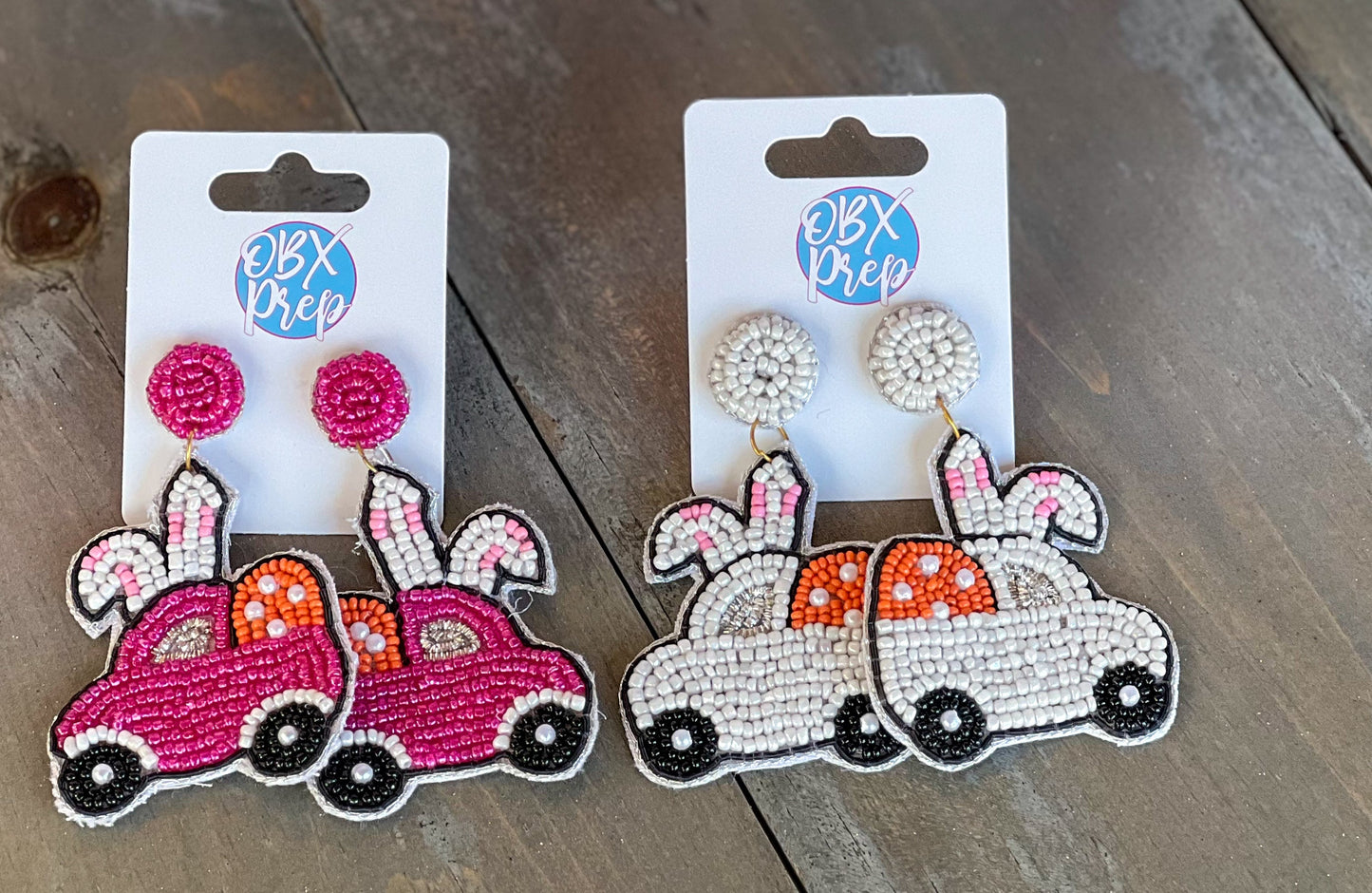 Easter Bunny Truck Seed Beaded Dangle Earrings WS