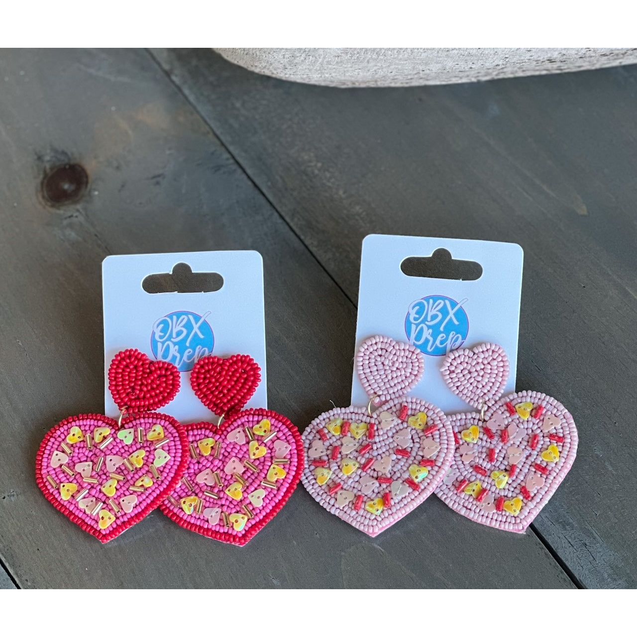 Sprinkle Heart Valentine's Day Seed Bead Dangle Earrings.