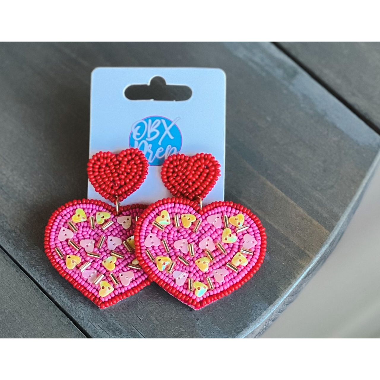 Sprinkle Heart Valentine's Day Seed Bead Dangle Earrings.