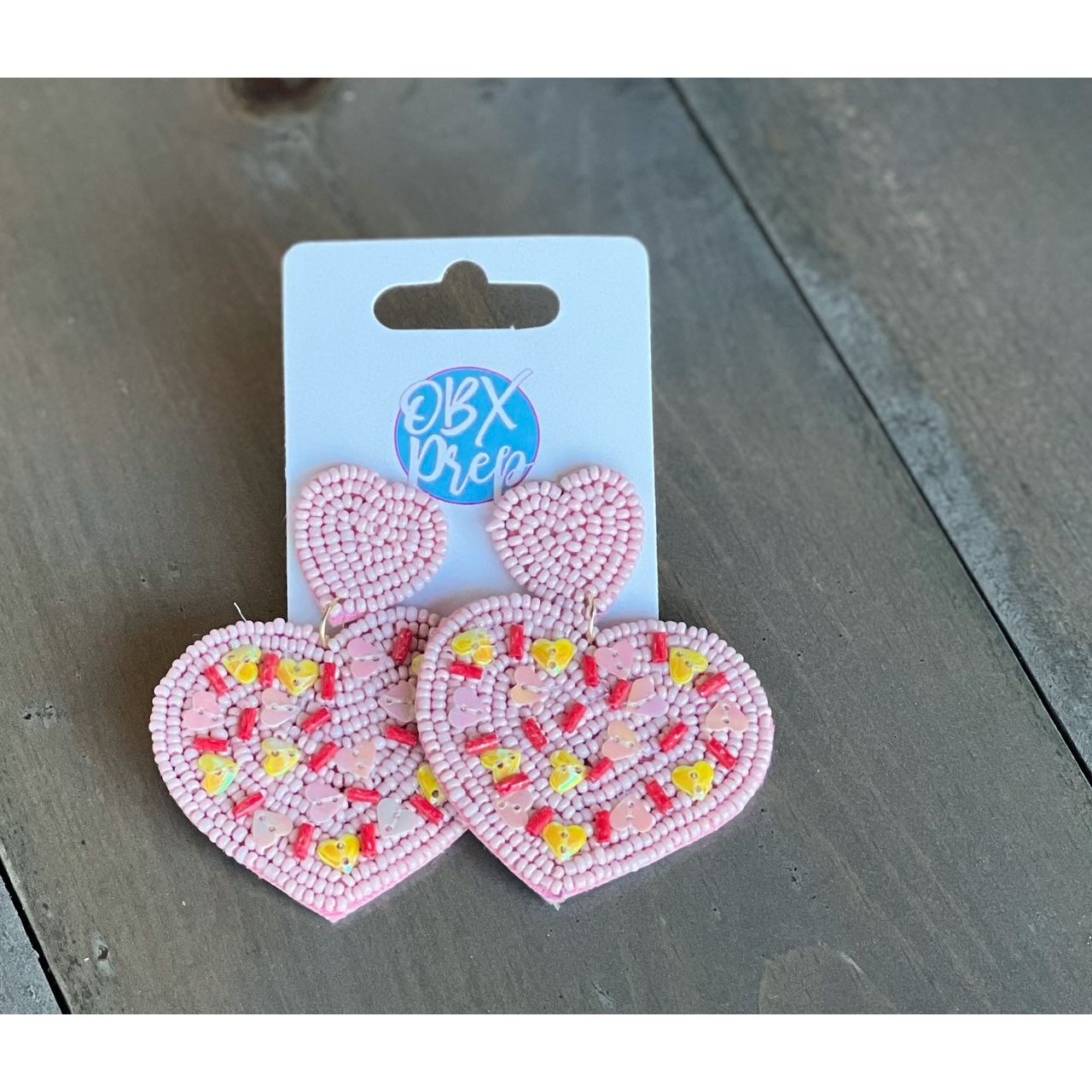 Sprinkle Heart Valentine's Day Seed Bead Dangle Earrings.