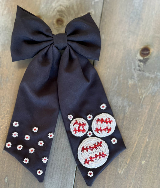 Baseball Bead Embellished Barrette Bow S