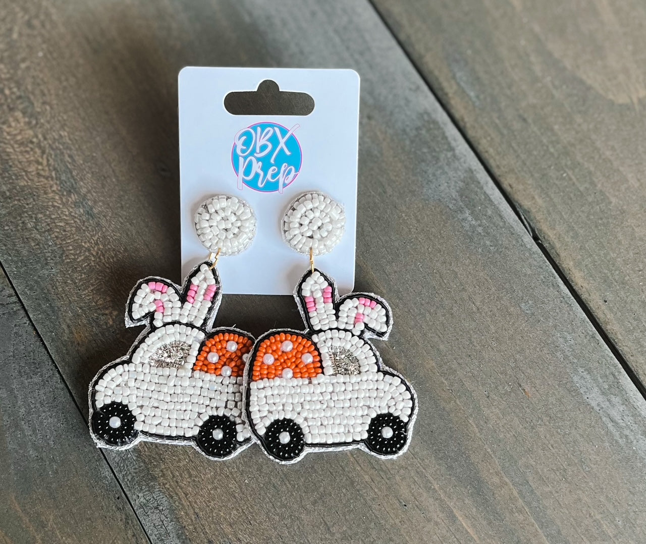 Easter Bunny Truck Seed Beaded Dangle Earrings WS