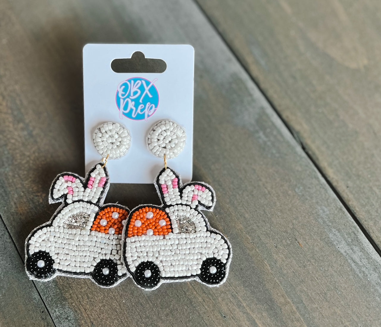 Easter Bunny Truck Seed Beaded Dangle Earrings WS