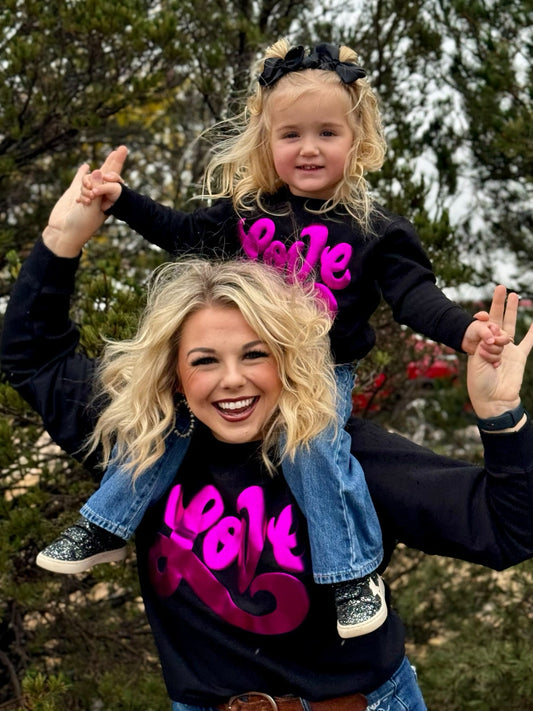 Love in Metallic Pink Puff on Youth Sweatshirt