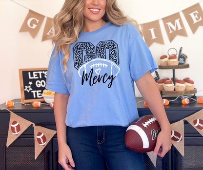 Go Mercy - Leopard Football - 3 colors to choose from - tee, sweatshirt or hoodie