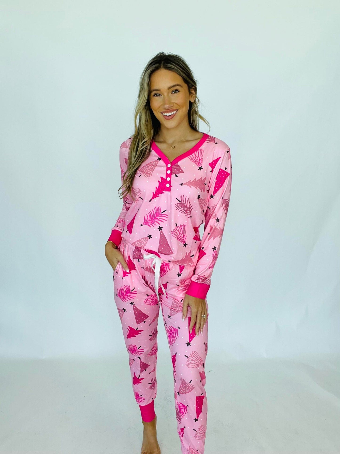 Matching Christmas Jogger PJ Set -#3-Pink Tree